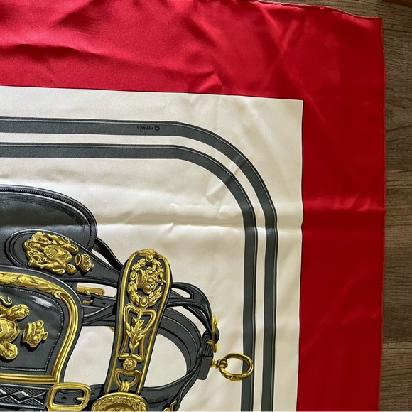 Authentic HERMES Carre 90 Scarf "BRIDES de GALA par" Silk Red - Picture 6 of 8